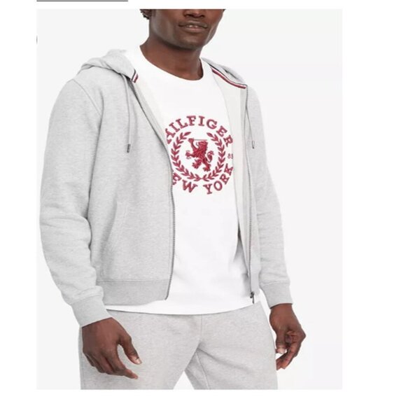 Tommy Hilfiger Long Sleeve Men’s Zip Up Light Grey Heather Hoodie Size XXS NWT - Picture 1 of 16